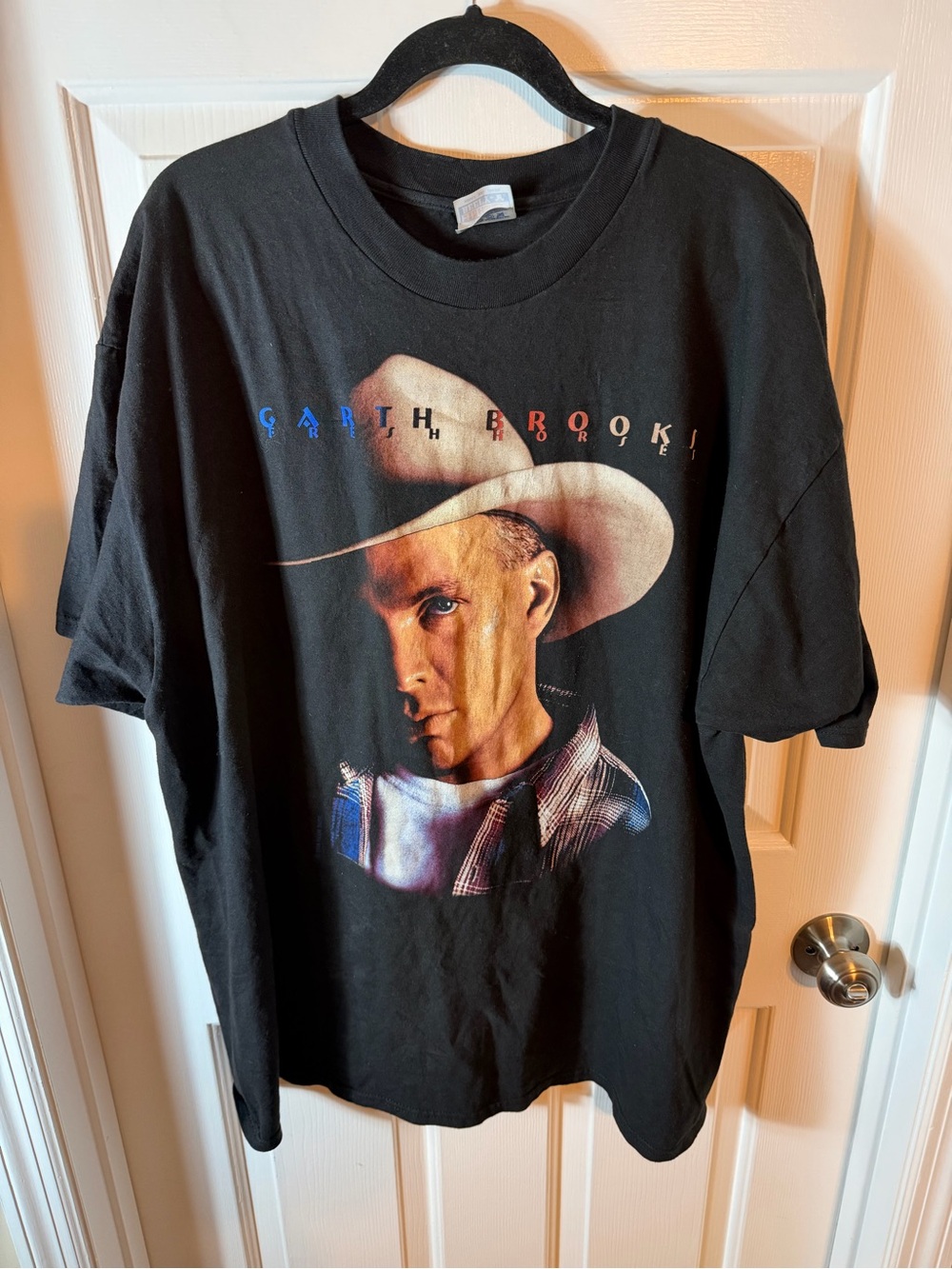 Vintage 90s Garth Brooks Fresh Horses World Tour T-Shirt XXL Hanes Beefy T Black